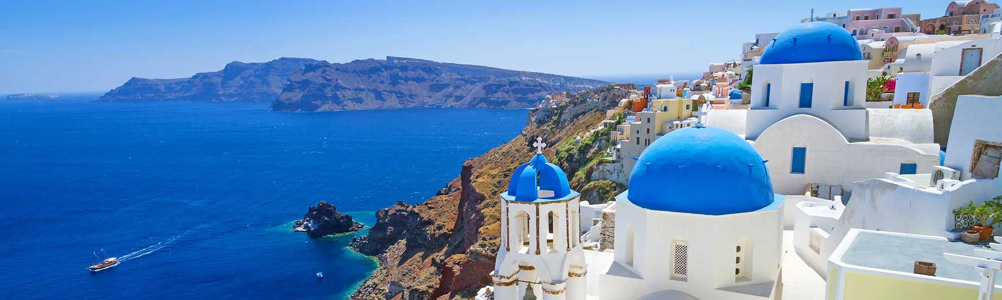 Bright island coast and sea in Santorini